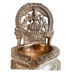 Handcrafted Gajalakshmi Brass Prabhavali Diya – Traditional Goddess Lakshmi Altar Lamp Brass Artwork