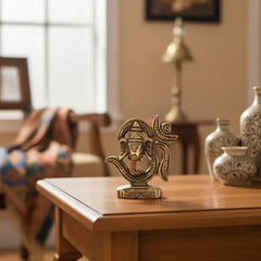 Golden Brass Lord Ganesha within Om (Aum) Symbol Statue Brass Ware