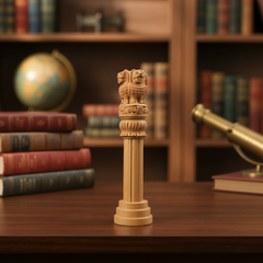 Handmade Wooden Ashoka Pillar – National Emblem Decorative Piece