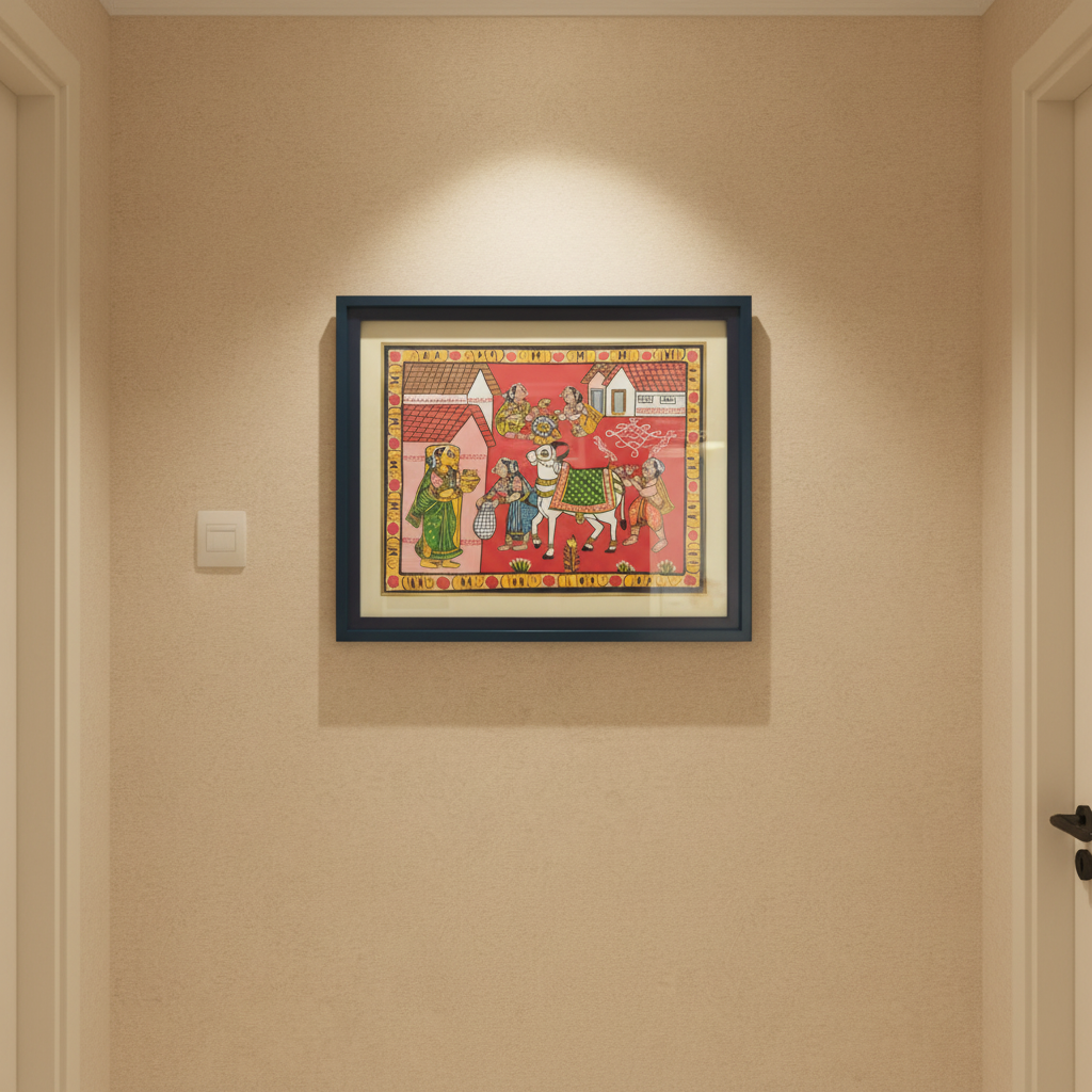 Traditional Cheriyal Painting – Village Procession Folk Art Cheriyala Painting