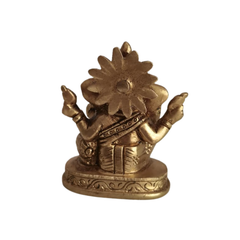 Brass Lord Ganesha Idol – Seated Four-Armed Remover of Obstacles for Auspicious Beginnings