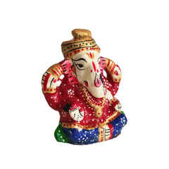 Artisan Hand-Painted Ganesha Idol - Royal Red & Blue Meenakari Finish Metal Decorative