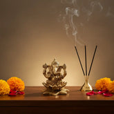 Golden Brass Lord Ganesha Idol Seated on a Lotus Brass Ware