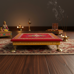 Hand-Painted Wooden Pooja Stool (Chowki) with Traditional Design