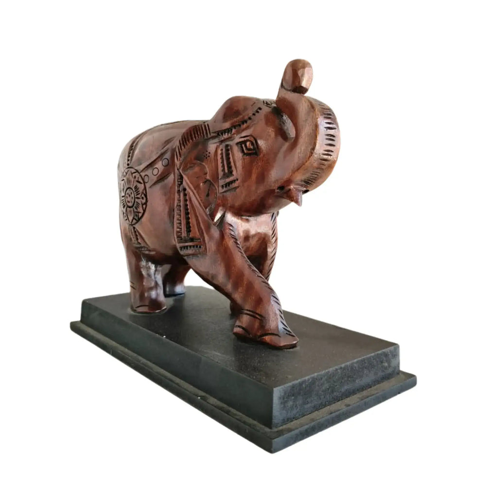 Hand-Carved Wooden Elephant with Base – Elegant Decorative Figurine Wooden Decorative