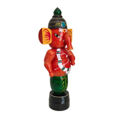 Etikoppaka Wooden Lord Ganesha Idol – Red and Green Lacquerware Etikoppaka Lacquerware