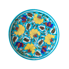 Hand-Painted Yellow and Blue Floral Decorative Wall Plate