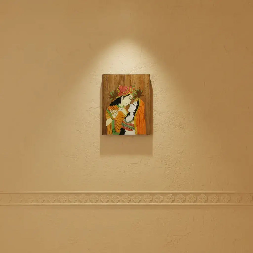 Handcrafted Rosewood Frame Depicting Radha Krishna Inlay Art