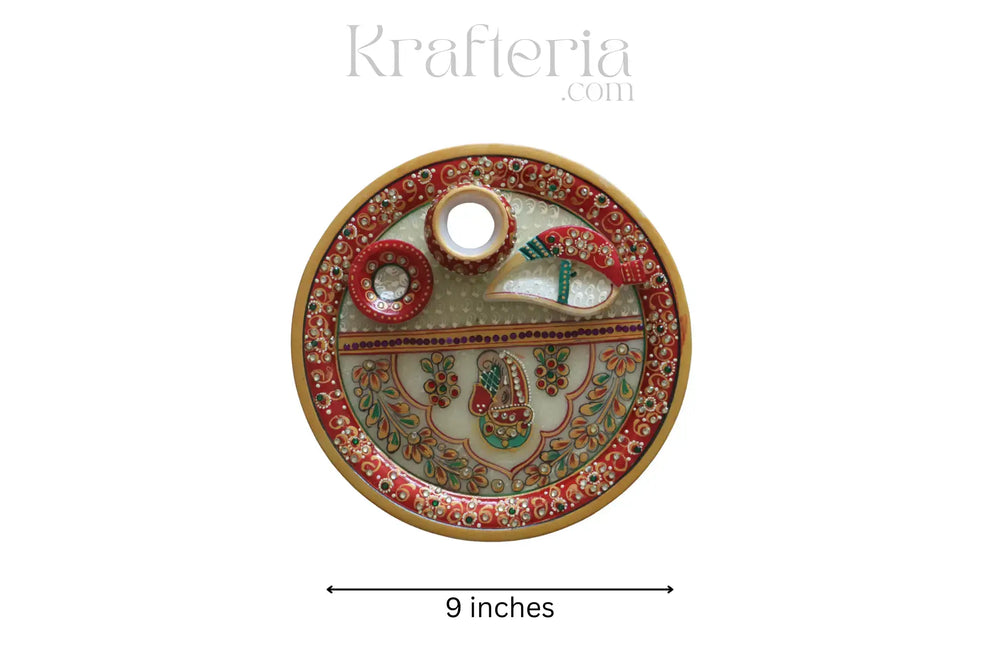 Divine Aura – Handcrafted Marble Pooja Thali Marble Soft Stone