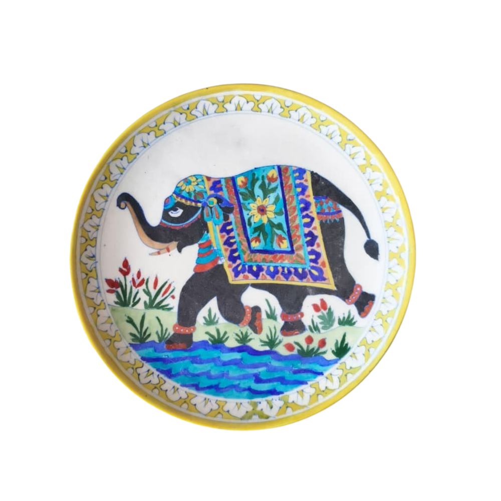 Hand-Painted Indian Elephant Wall Decorative Plate Pottery