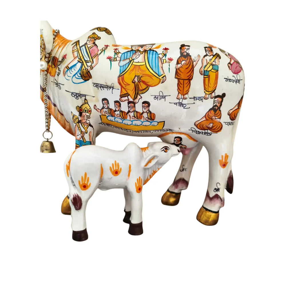 Kamadhenu Resin Cow with Calf | Decorative Spiritual Figurine maruthi handicrafts