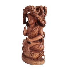 Reversible Hand-Carved Wooden Buddha & Bodhi Tree Sculpture
