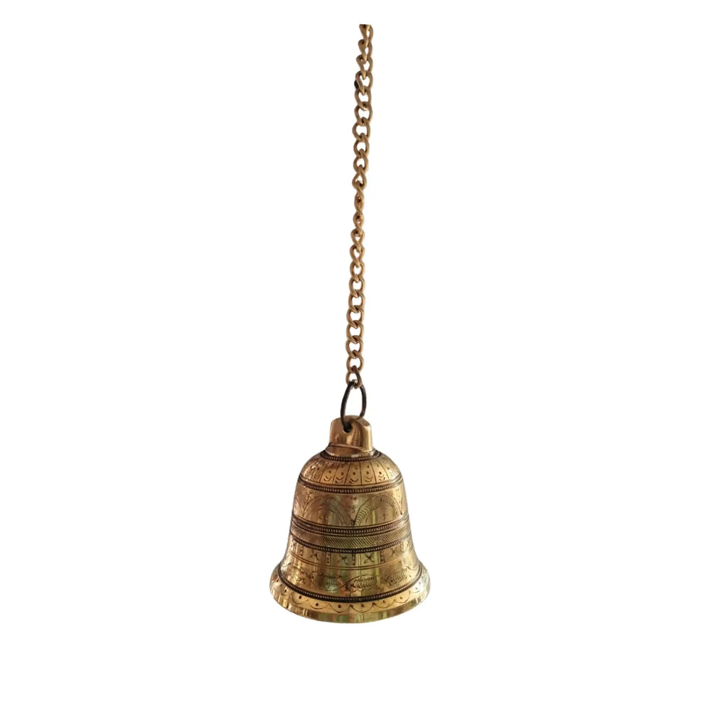Handcrafted Antique Finish Hanging Brass Temple Bell with Chain and Hook Brass Ware