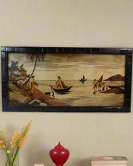 Traditional Mysore Inlay Art – Riverside Nature Scene in Rosewood Frame