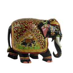 Hand-Painted Wooden Elephant with Floral Design – Artistic Home Decor
