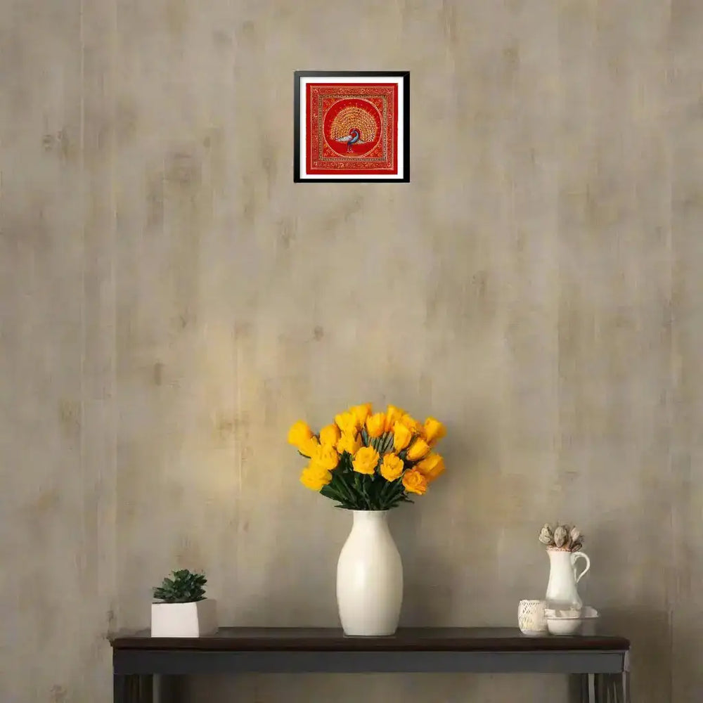 The Crimson Peacock – A Dance of Fire and Majesty Paintings
