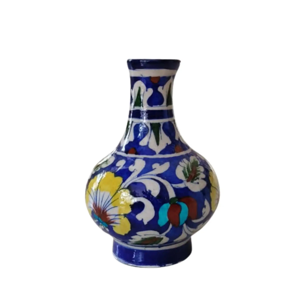 Vibrant Blue Pottery Floral Vase | Multi-Color Hand-Painted Decor Pottery