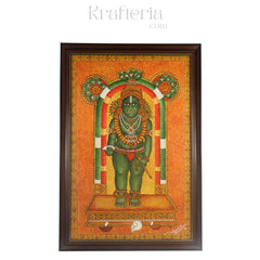 Guruvayurappan, Colorful artwork of a deity with intricate designs on an orange background, featuring the brand 'Krafteria'.