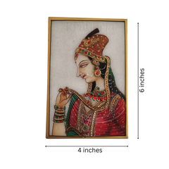 Rajasthan Maharani in Crimson and Gold Marbel Painting