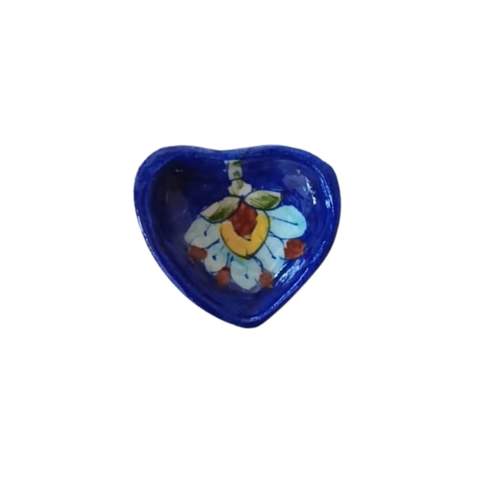 Heart-Shaped Blue Pottery Diya | Floral Oil Lamp Pottery