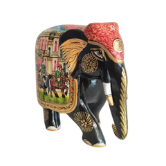 Black Painted Wooden Mughal Elephants – Elegant Decorative Figurines