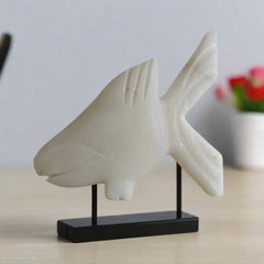Marble Fish Showpiece – Elegant Tabletop Decoration Marble Soft Stone