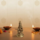 Brass Idol of Goddess Annapurna Seated on a Pedestal, The Hindu Deity of Food, Brass Ware