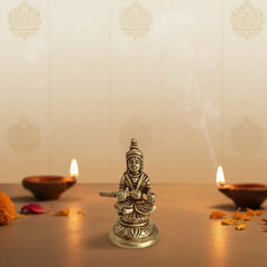 Brass Idol of Goddess Annapurna Seated on a Pedestal, The Hindu Deity of Food, Brass Ware