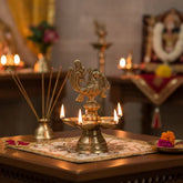 Brass Peacock Deepam (Diya) with Five Wicks Brass Ware
