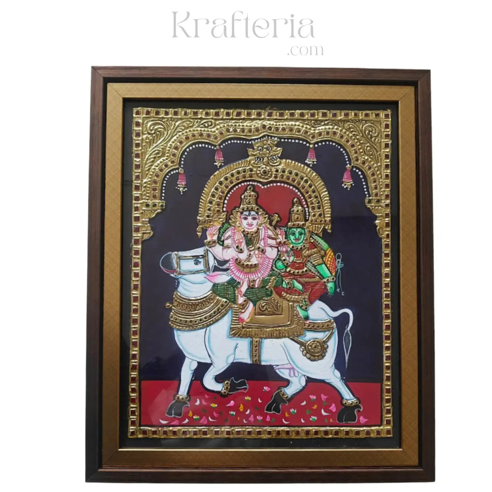 Shiva and Parvathi on Nandi – Thanjavur Divine Art Paintings