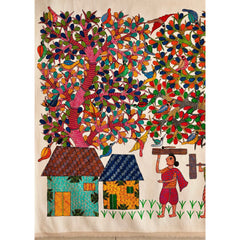 Nature’s Shelter - A Village Story Gond Painting Paintings