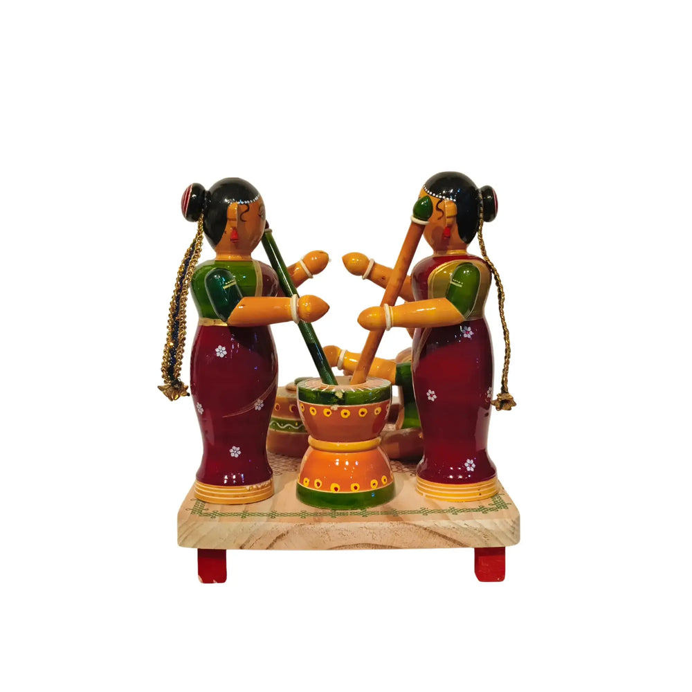 Etikoppaka Lacquer Village Scene - Traditional Women and Pot Diorama Etikoppaka Lacquerware