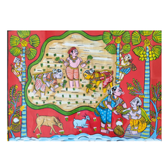 Hand-Painted Paddy Fields & Toddy Tappers Cheriyal Painting Cheriyala Painting