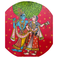 Decorative Cheriyal Radha Krishna Painting – Traditional Round Lotus Art wall decor