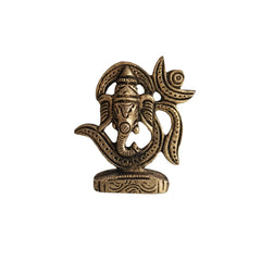 Golden Brass Lord Ganesha within Om (Aum) Symbol Statue Brass Ware