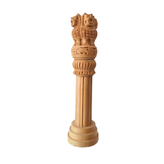 Handmade Wooden Ashoka Pillar – National Emblem Decorative Piece
