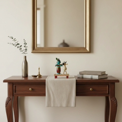 Handmade Chennapattnam wooden Krishna with cow devotional figurine