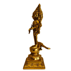 Shanmukha Murugan Brass Idol - 6 Faced Lord Kartikeya Statue with Vel and Peacock Brass Artwork