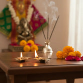 Pair of Auspicious Brass Swastik Diyas (Oil Lamps) Brass Ware