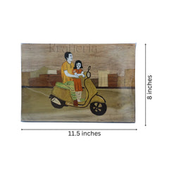 Rosewood Inlay Frame - Father and Daughter on Scooter Inlay Art
