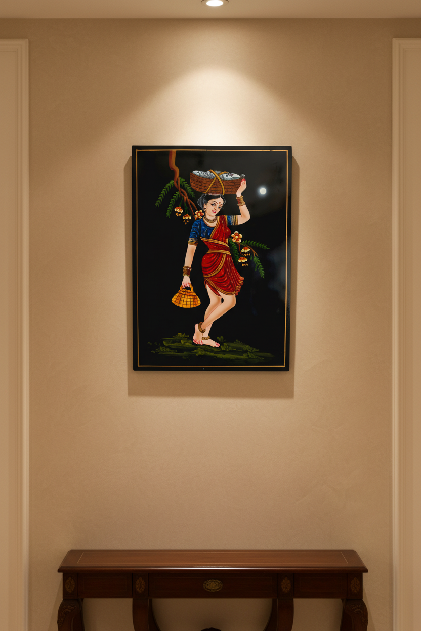 Traditional Fisherwoman Nirmal Painting Paintings