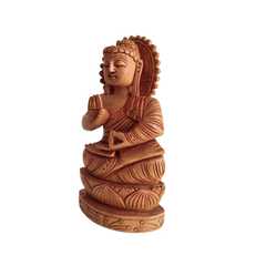 Hand-Carved Wooden Buddha Statue in Vitarka Mudra on Lotus Base
