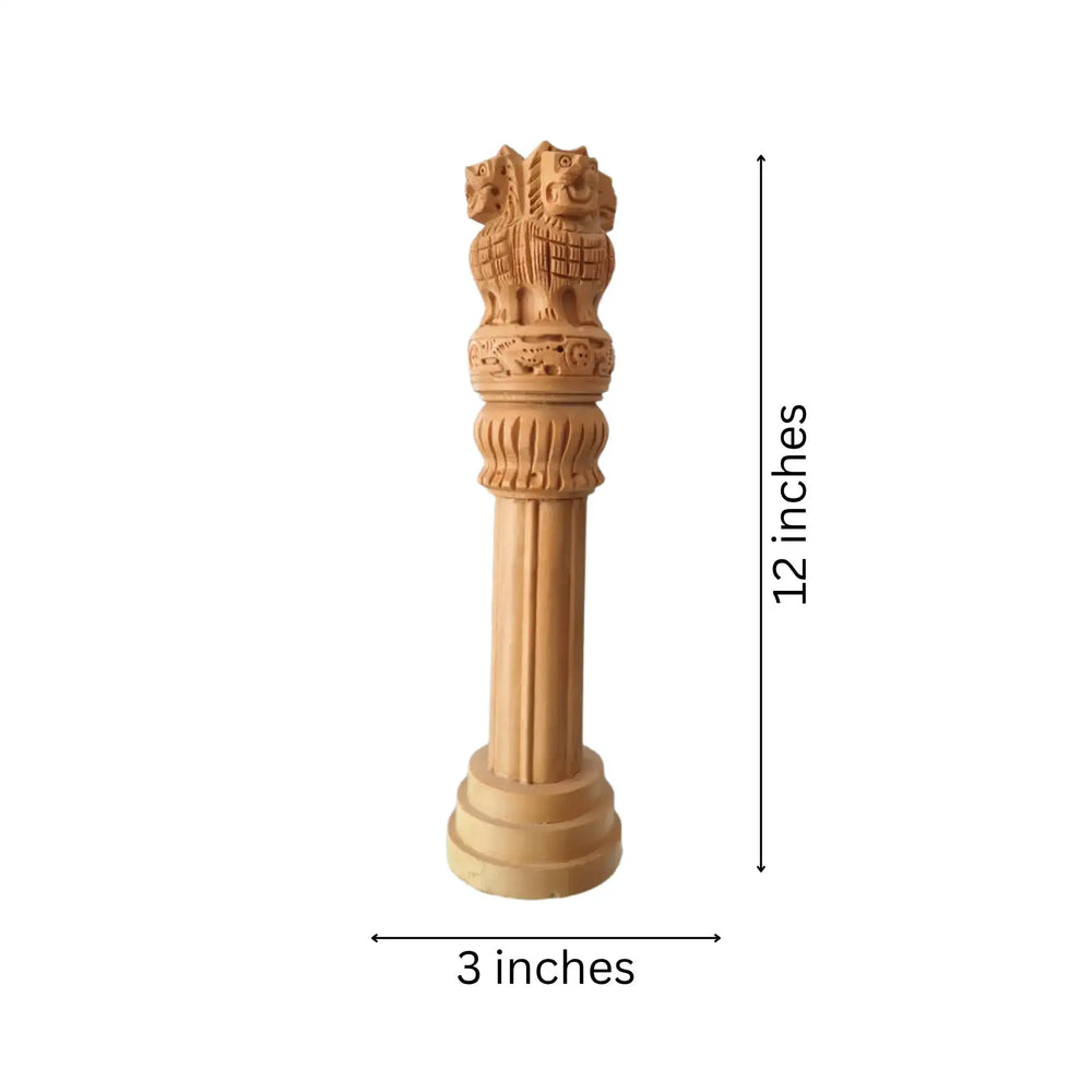 Handmade Wooden Ashoka Pillar – National Emblem Decorative Piece maruthi handicrafts