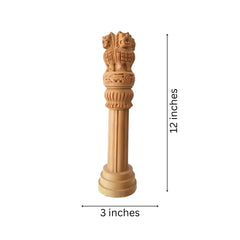 Handmade Wooden Ashoka Pillar – National Emblem Decorative Piece maruthi handicrafts