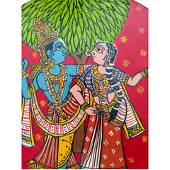 Decorative Cheriyal Radha Krishna Painting – Traditional Round Lotus Art wall decor