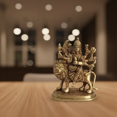 Brass Goddess Durga Riding Lion Idol: The Divine Protector and Destroyer of Evil Brass Ware