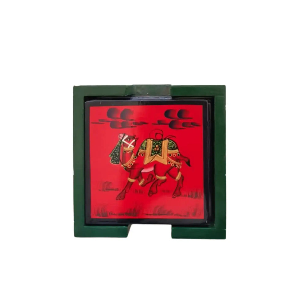 Hand-Painted Wooden Tea Coasters | Set of Decorative Drink Mats maruthi handicrafts