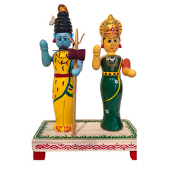 Handcrafted Wooden Statue - The Divine Couple Shiva-Parvati Etikoppaka Lacquerware