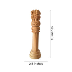 Handmade Wooden Ashoka Pillar – National Emblem Decorative Piece maruthi handicrafts