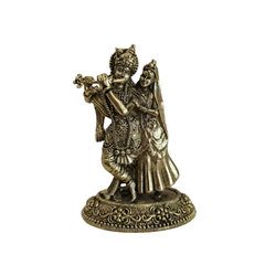 Brass Radha Krishna Idol with Flute – Embodiment of Eternal Love and Divine Bliss
